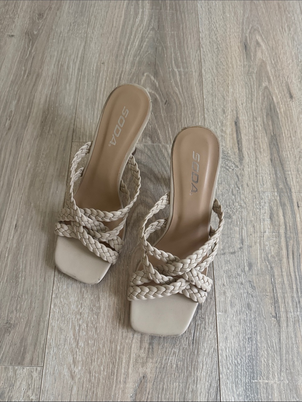 Soda Braided Slide Mules in Cream